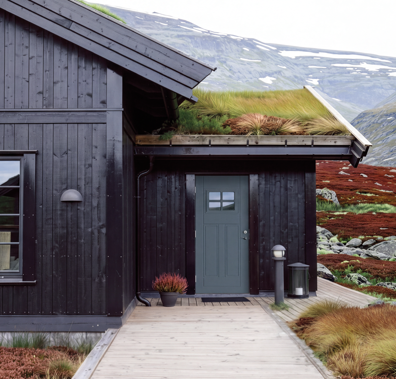 Tuddal er skapt for fjellhytta: dype, solide fresinger gir et klassisk uttrykk, mens glasset– delt opp med malte sprosser – slipper inn rikelig med dagslys. Det gir et tradisjonelt preg som kler både hytte og hus i klassisk stil.